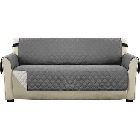 Housses De Canapé Housse De Protection De Meubles Matelassée Réversible, Housses De Canapé Pour Canapé 3 Places Avec Sangle Élastique De 2 ", Housse De Canapé 3 Places Lavable En Machine (Gris) (1/5)