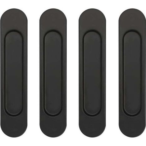 Ensemble de 4 poignées ovales autocollantes pour portes coulissantes, en alliage d'aluminium noir, sans perçage, pour portes coulissantes et fenêtres de placard.