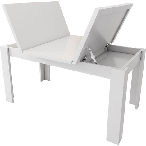 Table à manger rectangulaire blanche 120x70 cm avec espace de rangement intégré (1/5)