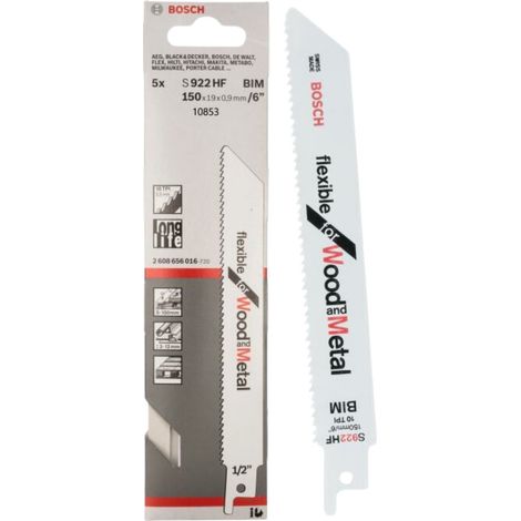 BOSCH S922HF (pkt of 5) Flexible for wood & metal 150mm 10TPI
