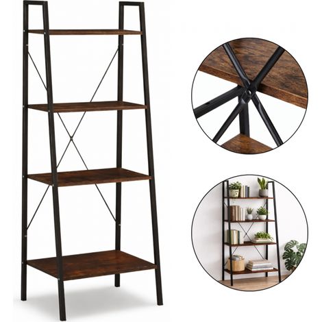 SCAFFALATURA MULTIFUNZIONALE LOFT A 4 LIVELLI NERA 60X35X147CM PIANO MARRONE (1/5)
