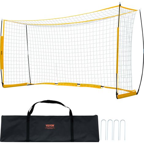 VEVOR But de football portable, 1828x3657 mm, cage de football pour enfants, filet de football avec sac de transport, structure en acier et fibre de verre, pour entrainement dans l’arriere-cour, jaune