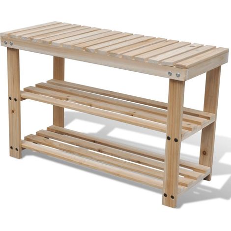 Étagère à chaussures 2 en 1 et dessus banc Bois de sapin massif (1/3)