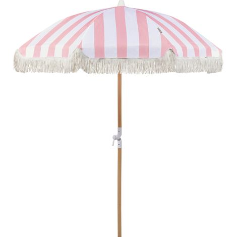 Sombrilla rosa blanco madera clara 150 cm poste madera haya resistente UV Mondello (1/5)