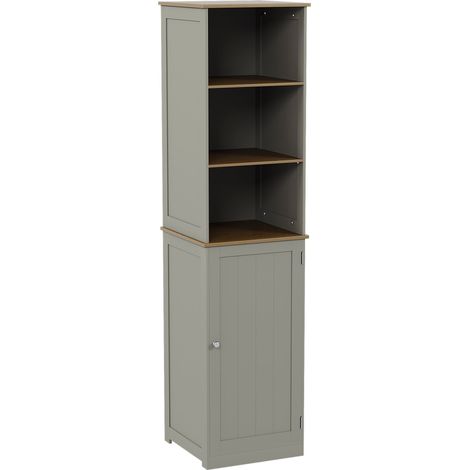 Priano 1 Door 2 Shelf Tallboy Freestanding Bathroom Cabinet Cupboard, Grey-&-Oak
