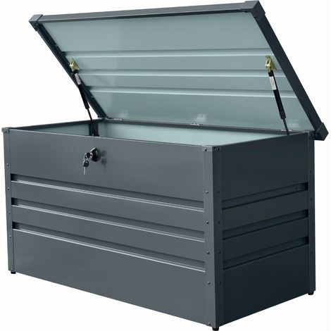 Werka Pro – Coffre de jardin 350L en acier galvanisé – Dimensions 120x61x62 cm – 2 verrins à gaz – Coloris gris anthracite