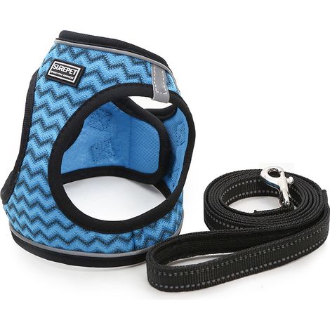 Harnais Chien Réfléchissant Respirant avec Laisse, Step-in Harnais pour Chiens Chats, Gilet Rembourré Confort Mesh Doux pour Petite Chiens pour Marcher, Courir, Formation (L, Bleu) (1/2)