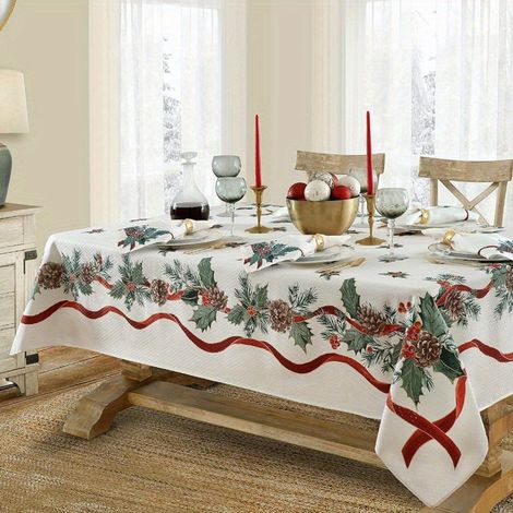 nappe de noël lavable et antitache décoration de noël et du nouvel an convient pour 6 à 10 personnes 210 x 150 cm (1/5)