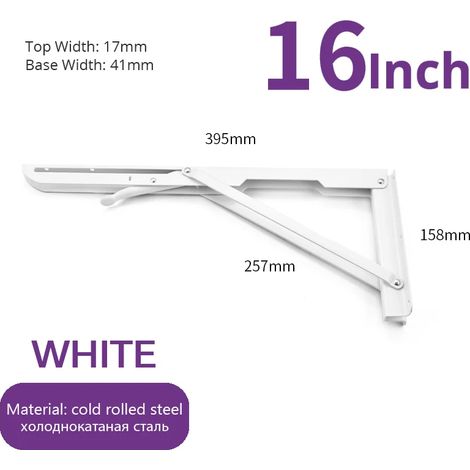 (Blanc 40 cm - Espagne) 2 équerres pliantes en acier inoxydable, blanc et noir, support mural triangulaire en fer pour étagère, banc ou table (1/5)