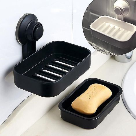 Doppellagige Seifenschale mit Saugnapf, Aufbewahrung für Bad, Waschbecken und Küche, schwarz (1/5)