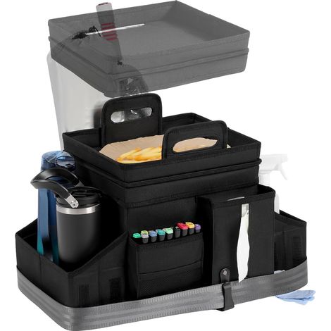 Organisateur et Rangement de Voiture pour Siège Arrière et Avant - Caddy Pliable avec Sangle d'Appui-Tête, Glacière Isolée Étanche, Couvercle et Porte-Gobelets Adapté au Siège Passager (1/5)