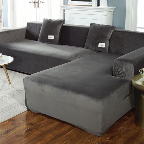 Housse de Canapé d'angle avec Accoudoirs Housse de Canapé Canapé de Protection Extensible en Forme de L (Canapé d'angle en Forme de L, Veuillez Acheter Deux Pièces) Gris foncé Simple 90 140cm (1/4)
