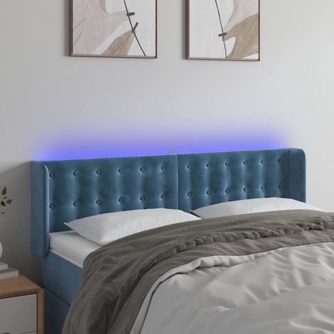 Tête de lit avec lumière LED,Panneau de lit,Décoration murale Bleu foncé 147x16x78/88 cm Velours XJDT824615 (1/5)