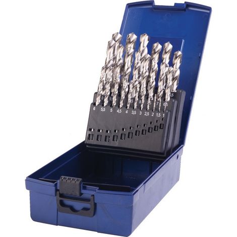Set di punte elicoidali DIN 338 TypN D.1-13x0.5mm HSS 25 unità in valigetta di plastica.