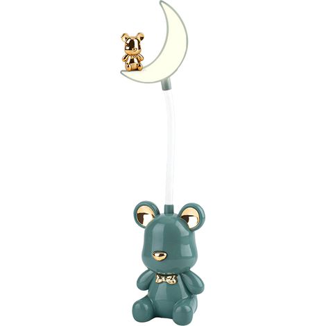 Lampe de bureau pliable, rechargeable et confortable pour les yeux, avec décoration ours, verte, idéale pour la maison ou une chambre d'étudiant. (1/5)