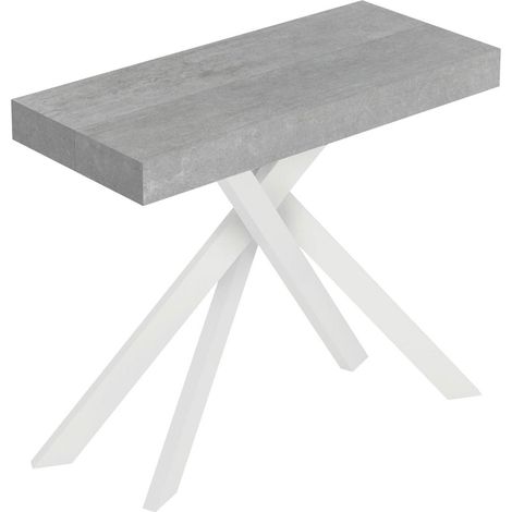 Consolle allungabile 90x40/300 cm Saki cemento gambe bianche (1/5)