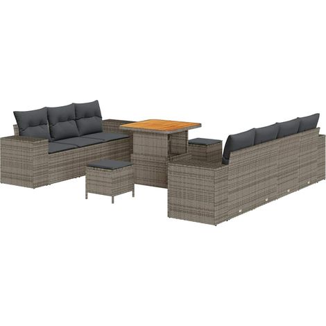 Garden Sofa Set with Cushion 10 pcs Grey Poly Rattan vidaXL