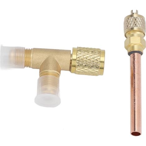 Adapter in T ITS 1/4 inches, core of Valve integrated, connection fast, Double sealing for gauge to empty R22 R12 R134 (1/5)