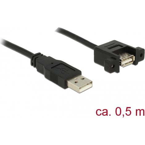 Delock Cable USB 2.0 Tipo-A macho  USB 2.0 Tipo-A hembra, instalaciÃ³n en panel y de 0,5 m