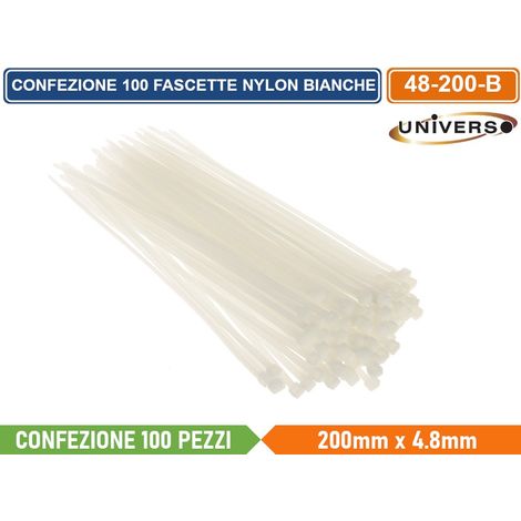 CONFEZIONE 100 PEZZI FASCETTE SERRACAVO AUTOBLOCCANTI IN NYLON BIANCO 4.8mm X 200mm (1/2)