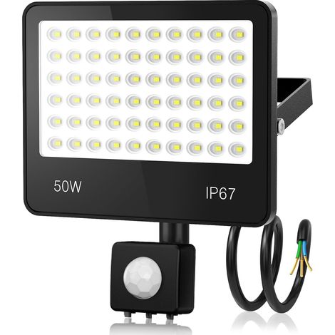 Projecteur LED Extérieur 50W avec Détecteur de Mouvement 5000LM 6500K Blanc Froid Spot Exterieur LED, IP67 Étanche Éclairage de Sécurité pour Jardin, Patio, Garage, Entrée