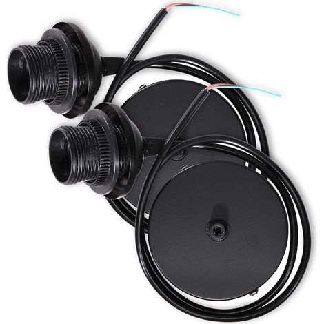2x Cable eléctrico negro para lámpara - Cable con casquillo E27 y aro de fijación - Soporte de suspensión para luminaria de techo (1/5)