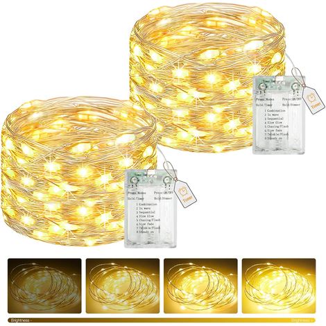 btfarm 2er-Pack batteriebetriebene Lichterkette mit Timer, 5 m, 50 dimmbare LEDs, 8 Modi, IP65 wasserdicht, für drinnen und draußen, ideal für Schlafzimmer, Weihnachten, Hochzeiten, warmweiß (1/5)