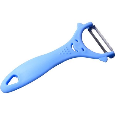 Pelador de patatas (1 unidad), pelador de frutas de plástico resistente con cuchilla afilada, mango ergonómico en forma zanahorias pepinos (azul (1/2)