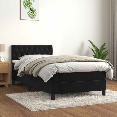 Cama box spring con colchón cuero sintético negro 90x190 cm (1/5)