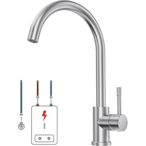 Robinet de cuisine basse pression pour chaudière, rotatif à 360° avec 3 ports G3/8, installation facile, mitigeur sous évier en acier inoxydable (1/5)