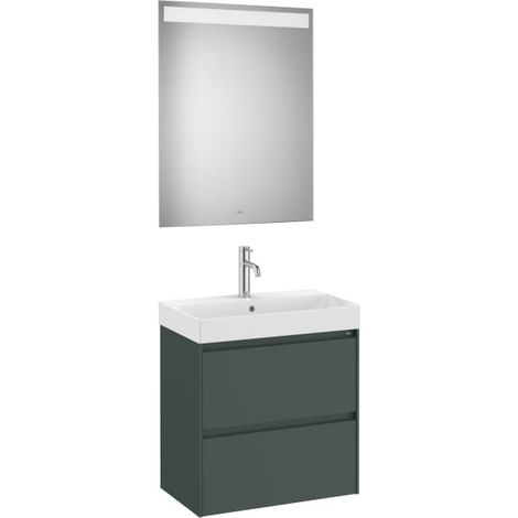 MUEBLE LAVABO 600X360 ONA COMPACT 2 CAJONES + ESPEJO LED VERDE MATE