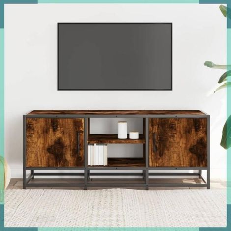 Meuble TV - 848836 - chêne fumé - bois d'ingénierie et métal - 100 x 35 x 41 cm (1/5)