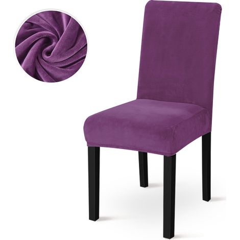 Velours-Stuhlbezug mit einfachem Karomuster, verstärkter Rückenpartie, dehnbar und universell (mittlere Rückenhöhe), Schmutzschutz für Hotels, Restaurants und Veranstaltungsräume – violette Farbe.