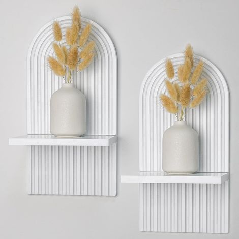 2 Étagère murale, Bois, Style bohème, Design arche, 35x17cm, Pour salon, chambre, cuisine