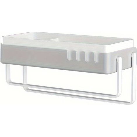 Étagère de rangement pour salle de bain, étagère murale sans perçage, porte-serviettes, étagère de rangement double couche avec crochets