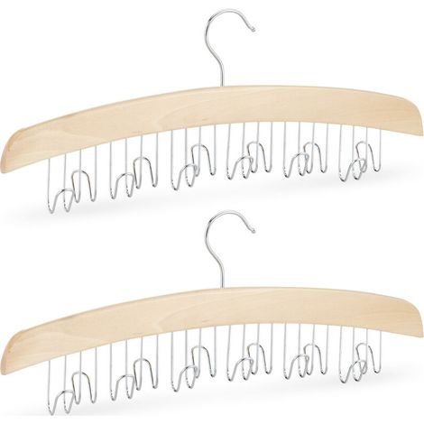 Armoire de rangement pour ceintures, lot de 2, 12 ceintures, crochets pivotants à 360°, bois de lotus, 17 x 43 x 5 cm, naturel/argenté (1/5)