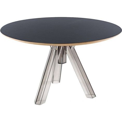 Tavolo rotondo trasparente policarbonato design Fumè OMETTO - piano Nero - Diametro 107/120 Dimensione Piano Diametro 120 (1/5)