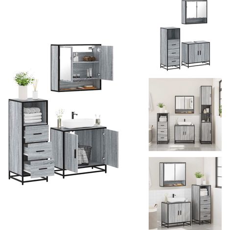 Ensemble de meubles de salle de bain 3 pcs Sonoma gris - Ensemble De Meubles De Salle De Bain - Ensembles De Meubles De Salle De Bain - Armoire De Salle De Bain - Armoire De Rangement De Salle De Bain (1/5)