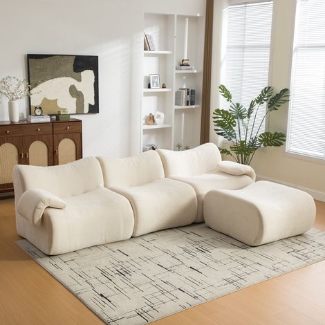 Canapé modulable compressé sans cadre ni montage, mousse haute résilience 30D, tissu chenille anti-boulochage, base antidérapante, Beige (1/5)