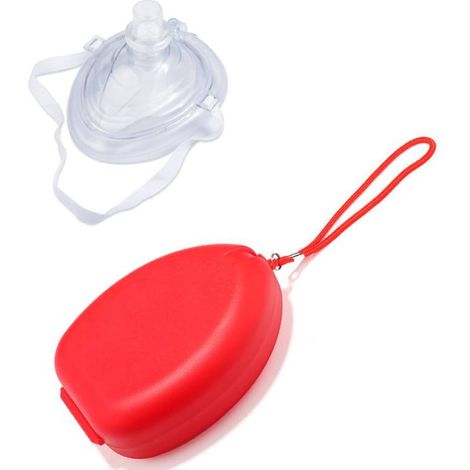 Maschera per rianimazione cardiopolmonare (RCP) per adulti/bambini con valvola unidirezionale, custodia rigida e cinturino da polso
