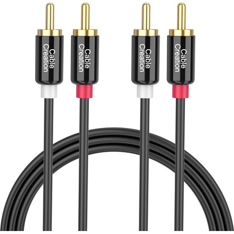 Câble RCA 5 m, 2 x RCA vers 2 x RCA stéréo câble audio compatible avec haut-parleurs, AMP, platines disques, récepteurs, systèmes home cinéma, caisson de basses, double blindage/plaqué (1/5)