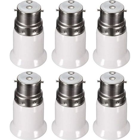 B22 to E27 Adapter Socket for LED Bulbs, AC 230V, Conversion Adapters to Go From B22 to E27, Screw Bayonet Socket, Pack of 6 - RW Bulb Base Adapter