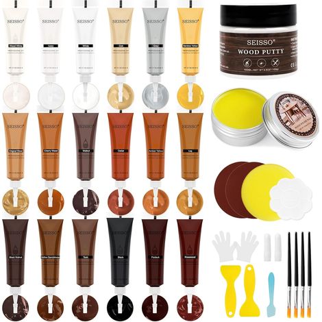 Kit réparation parquet 34 pièces, cire et stylos de retouche bois (1/5)