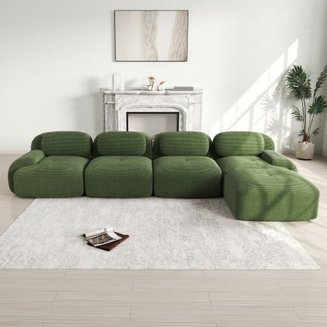 Sofá esquinero de 4 plazas con tapicería de alta elasticidad 32D, sin marco, antideslizante, con chaise longue, reposabrazos extra anchos, combinable libremente, no requiere montaje, ideal para oficin (1/5)