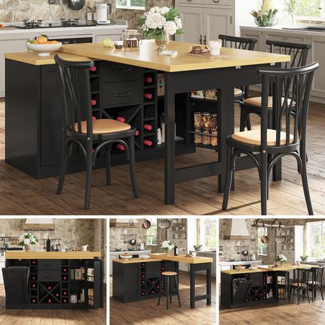 120-223 cm Îlot Central de Cuisine Pivotant 360 Table Repas avec Rangements Bouteilles et Support Poubelle (1/5)