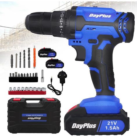 Cordless Drill Screwdriver 21V 45Nm Electric Drilling Machine with 2PCS Battery, 3/8-Inch Keyless Chuck, 25+1 Torque Setting, 2 Speed, 26pcs Drill Bits, 1400RPM, LED Light (1/5)