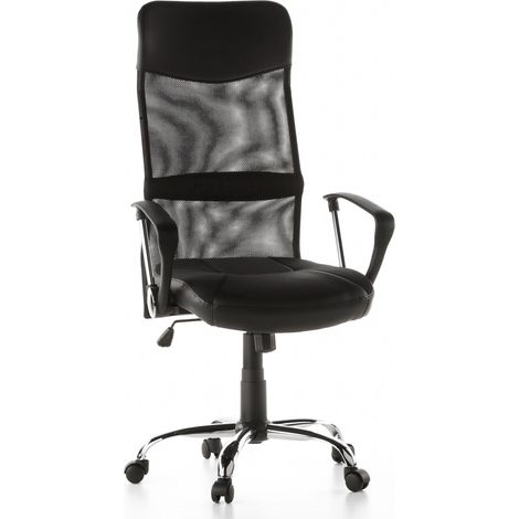 Bürostuhl / Chefsessel ARTON 20 Netz / Kunstleder schwarz Chrom hjh OFFICE (1/5)