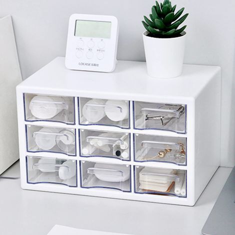 Organiseur de bureau avec 9 tiroirs, armoire de rangement en plastique transparent, boîte de rangement empilable pour maquillage, bureau, matériel d'artisanat, fournitures artistiques, 24,9 x (1/5)