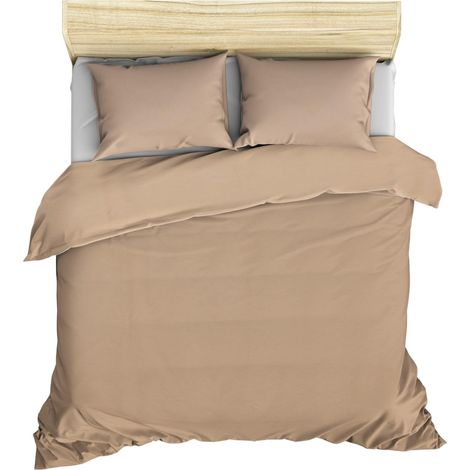 Parure housse de couette + 2 taies d'oreiller 240x220 Beige (1/3)