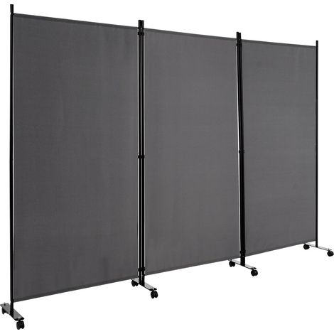 COSTWAY Paravento da Interno in Metallo, Separé Divisorio Interno Pieghevole con Piedini Stabili, Pannelli Divisori per Interni per Casa e Ufficio (Grigio, 262 x 180 cm (3 Pannelli con ruote))